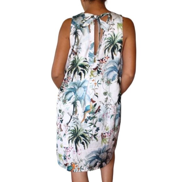 H&M summer floral Peplum tropical dress bird print macaws & butterflies Size 12 - Picture 9 of 14
